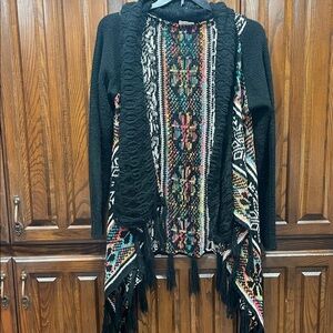 Paris Black Sweater with Multicolor Aztec Knit Panels Large